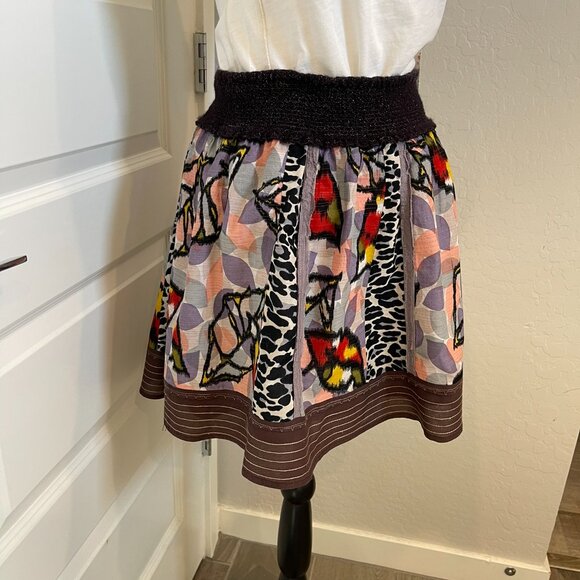 Free People Women's Multicolor Leopard Leaf Patchwork Skirt - Size Medium (308) - Picture 8 of 11